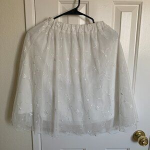 Colza Women Floral Mesh Skirt, White, Size S